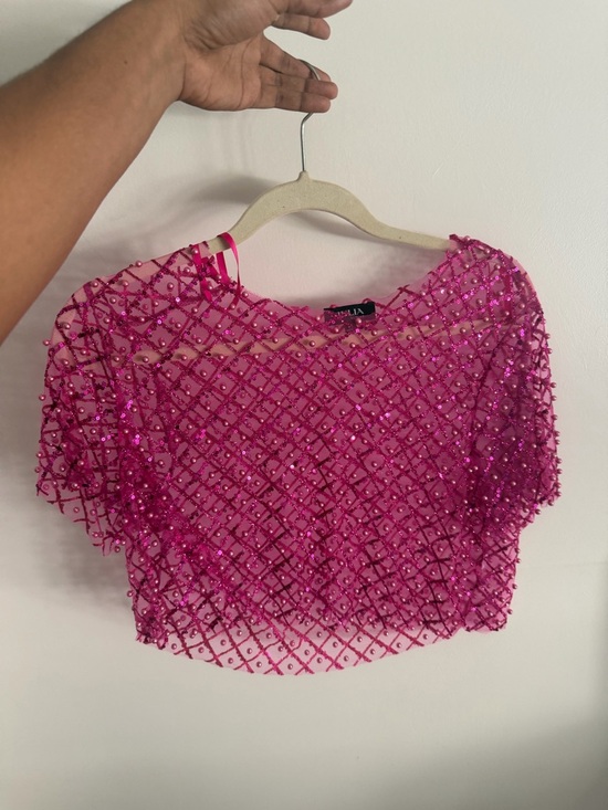 Julia Tops - LA Made Hot Pink Beaded Sheer Crop Top